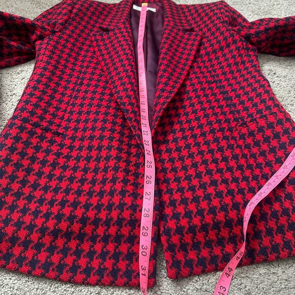 Vintage 100% Wool Blazer Collared Jacket Business Office Navy Red Houndstooth - Picture 4 of 12